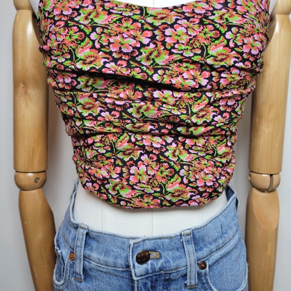 Zara Floral Brocade Corset Crop Top – Hook & Eye Back, Size XS - Picture 2 of 7